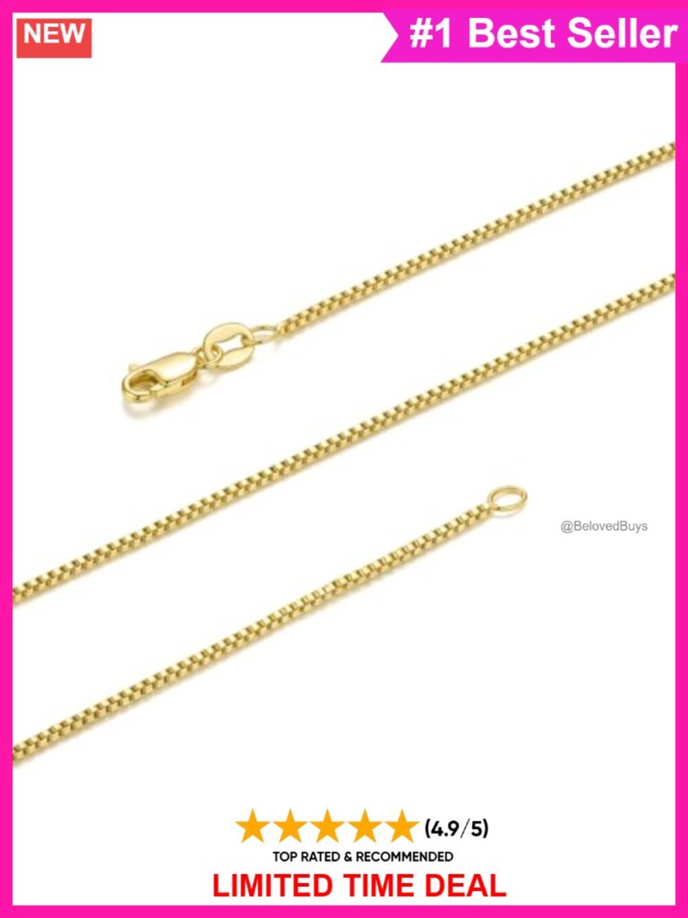 14K Gold Plated Box Chain Necklace for Women 1.2mm